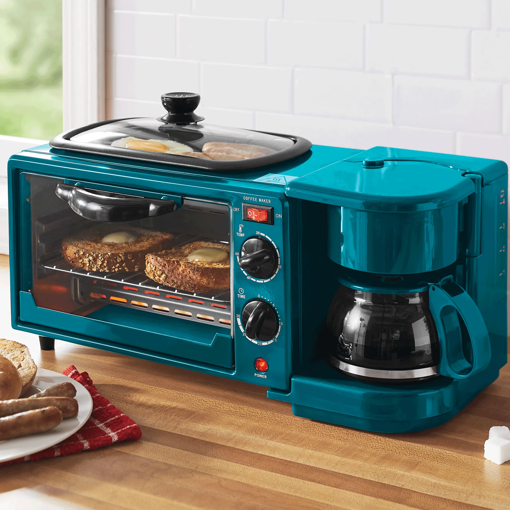 3-in-1 Breakfast Maker with Grill, Bake, Toast & Brew
