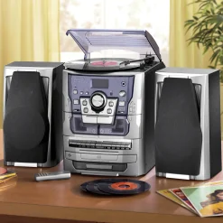 6-in-1 Music System with Deluxe Turntable, iPod/MP3, AM/FM, CD Player & Cassette