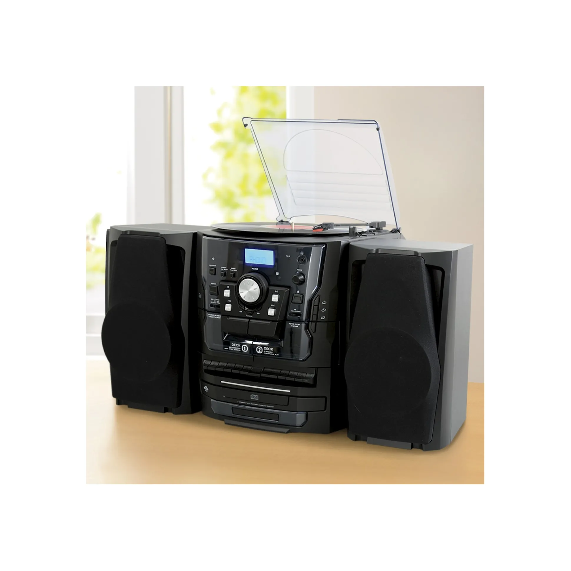 6-in-1 Music System with Deluxe Turntable, iPod/MP3, AM/FM, CD Player & Cassette