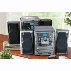 6-in-1 Music System with Deluxe Turntable, iPod/MP3, AM/FM, CD Player & Cassette