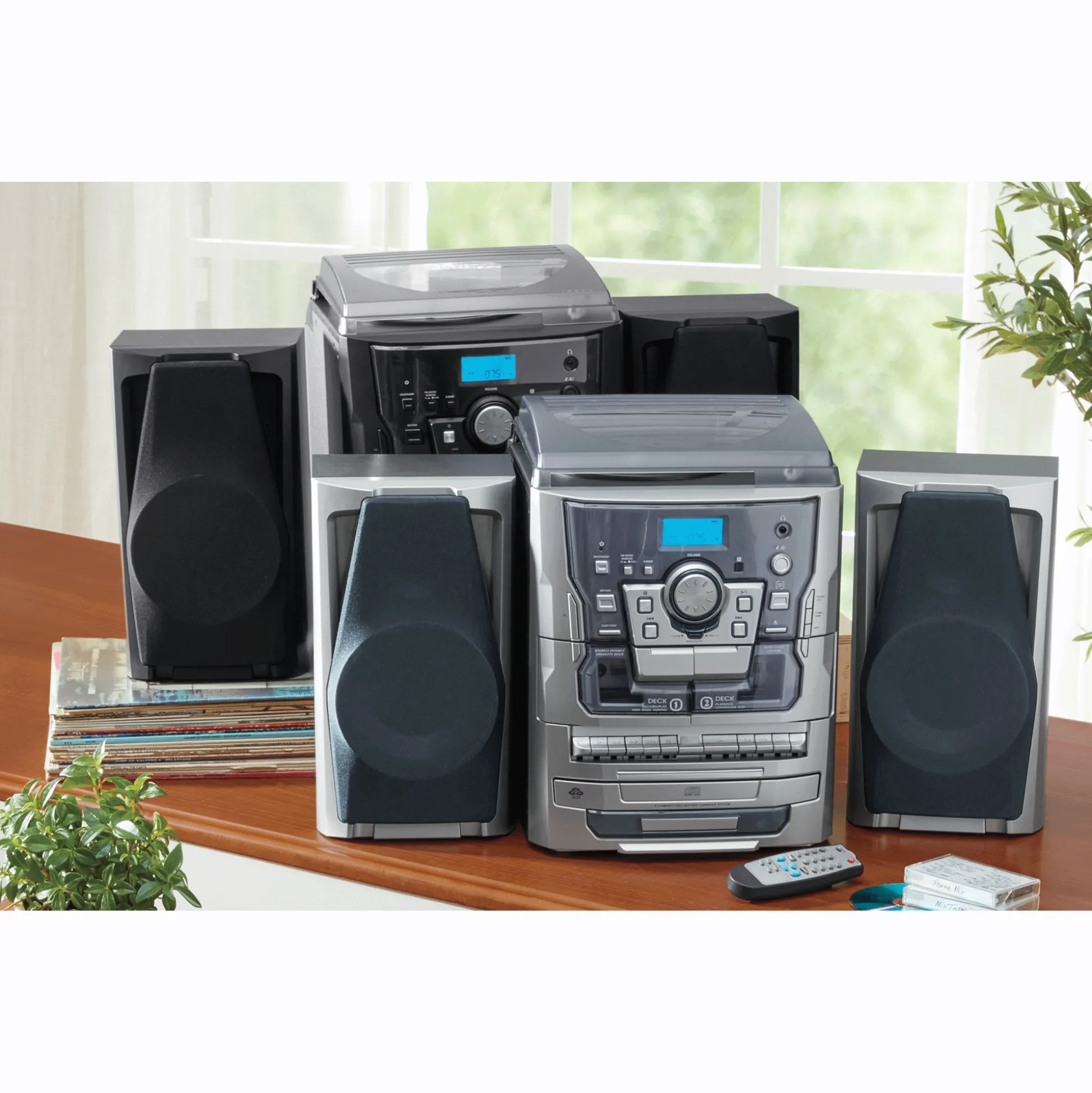 6-in-1 Music System with Deluxe Turntable, iPod/MP3, AM/FM, CD Player & Cassette