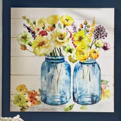 Jars with Flowers Printed Canvas