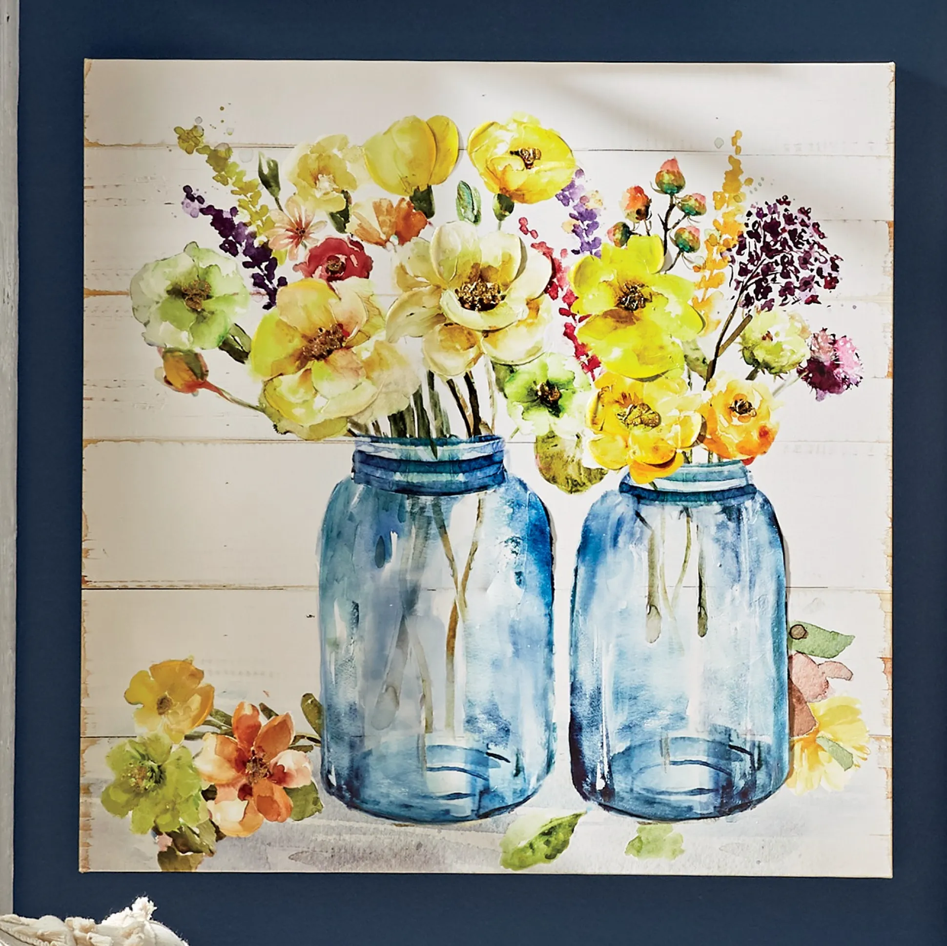Jars with Flowers Printed Canvas