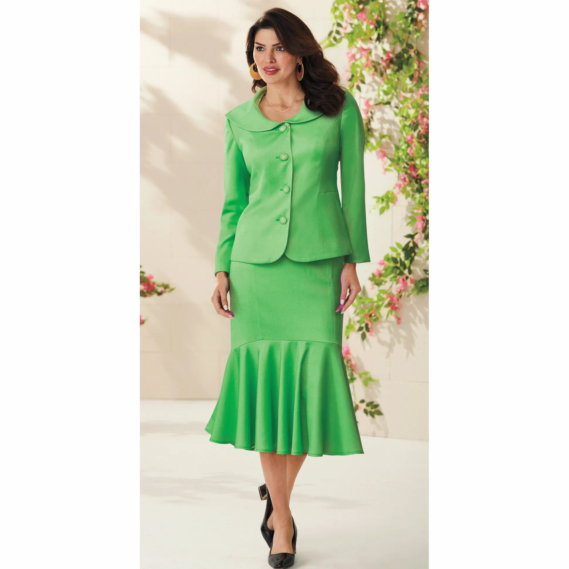 Jasmine Suit Set with Fitted Button-Front Jacket and Flounce Hem Skirt