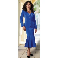 Jasmine Suit Set with Fitted Button-Front Jacket and Flounce Hem Skirt