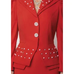 Jemma Women's Skirt Suit Set with Faux-Pearl and Rhinestone-Accented Jacket