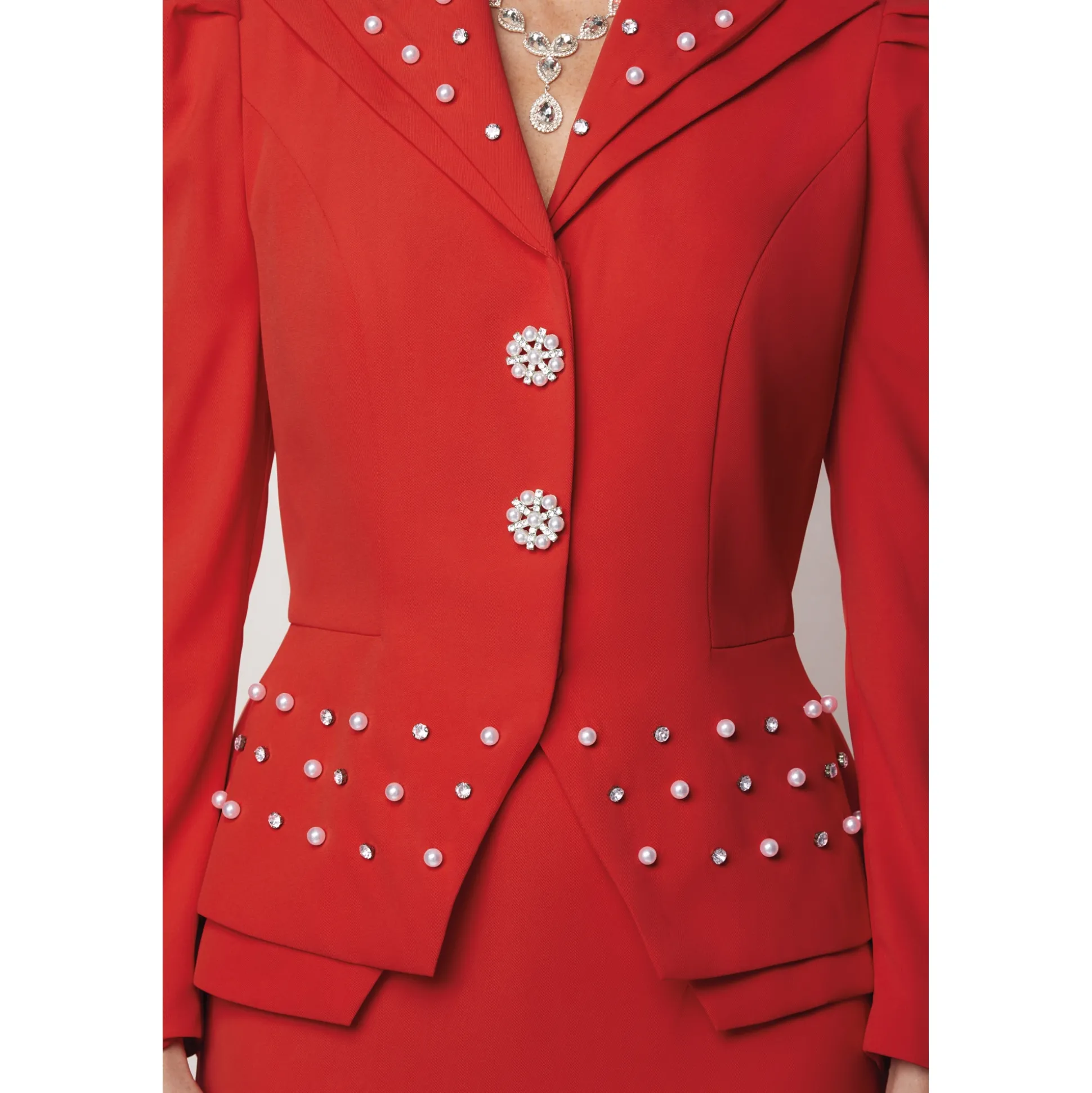 Jemma Women's Skirt Suit Set with Faux-Pearl and Rhinestone-Accented Jacket