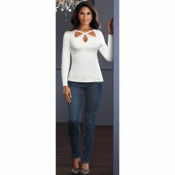 Katie Women's Open-Cut Sweater with Studs