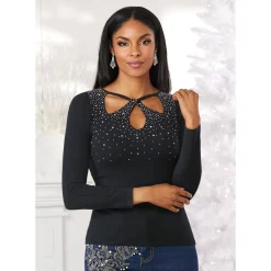 Katie Women's Open-Cut Sweater with Studs