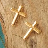 14K Gold Cross Post Earrings