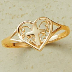 10K Gold Heart Cross Ring