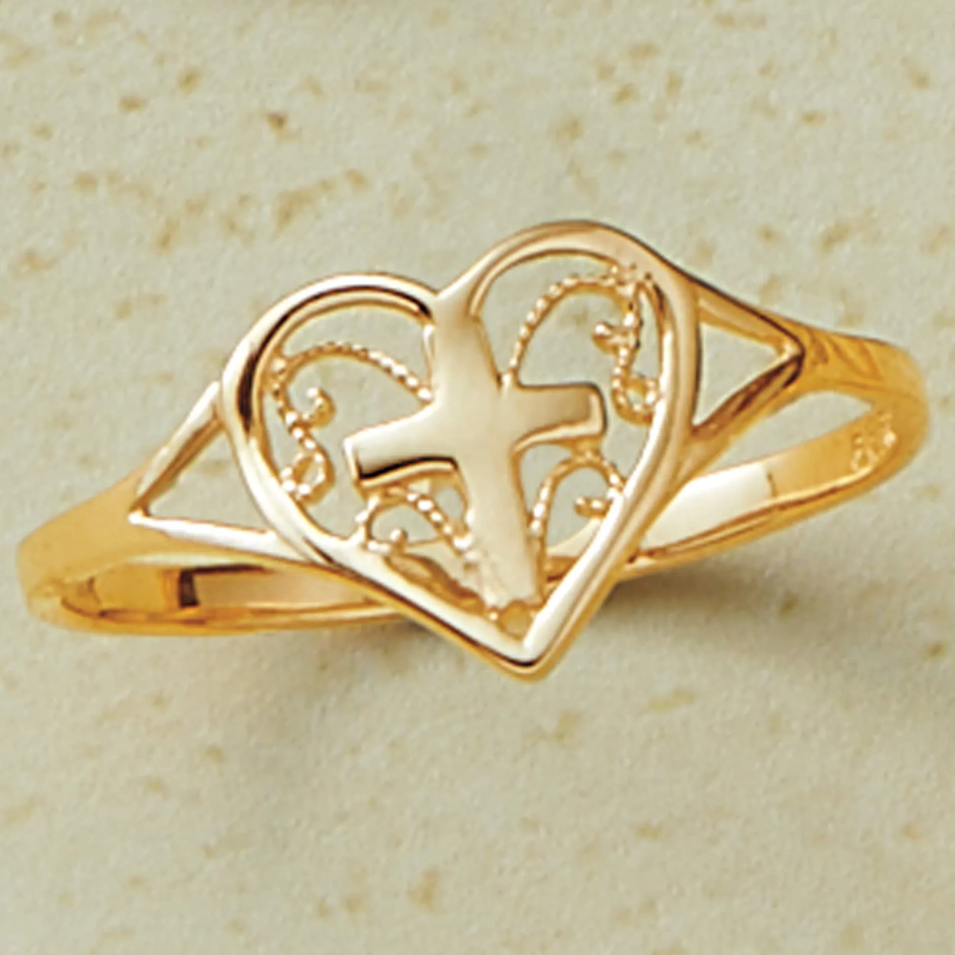 10K Gold Heart Cross Ring