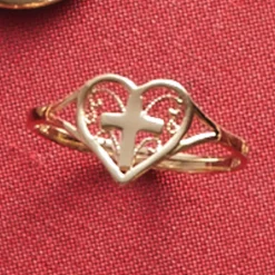 10K Gold Heart Cross Ring