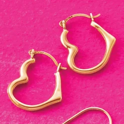 10K Gold Heart Petit Hoops