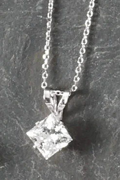 14K Gold Lab-Created Diamond Princess Solitaire Pendant
