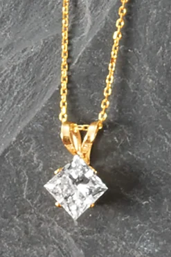 14K Gold Lab-Created Diamond Princess Solitaire Pendant