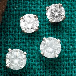 14K Gold 2-Pair Simple Diamond-Stud Earrings