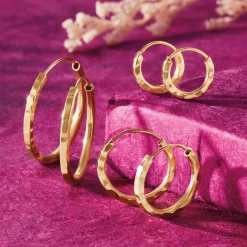 10K Gold Textured Endless Hoops