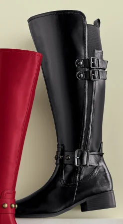 Knee-Length Women's Riding Boot with Buckles and Studded Straps