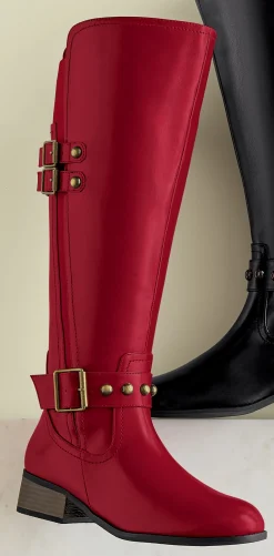 Knee-Length Women's Riding Boot with Buckles and Studded Straps