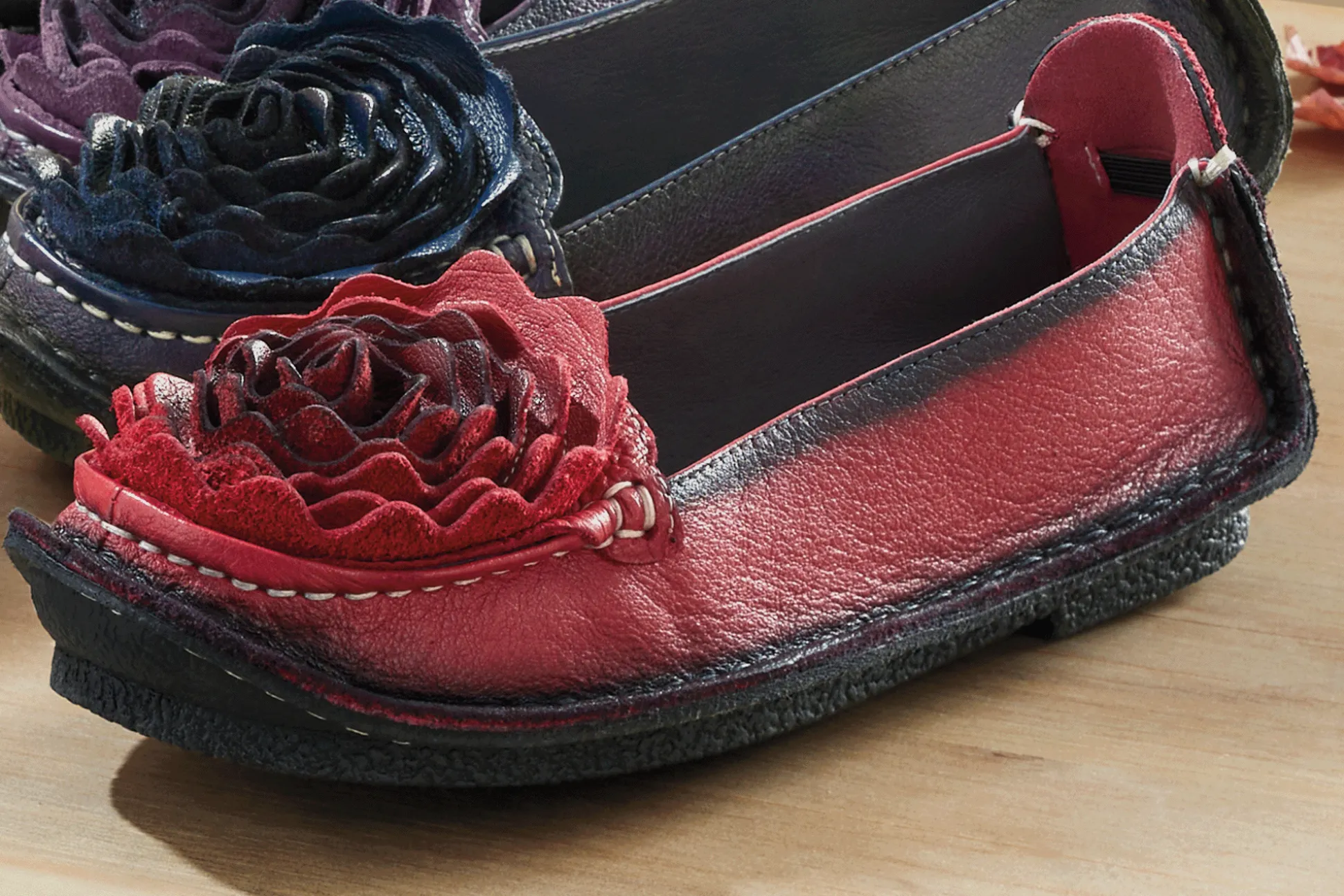 L'Artiste Dezi Leather Moccasin with Flower Detail and Memory Foam Footbed by Spring Step