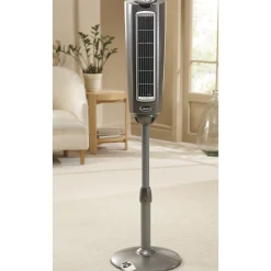Lasko 52" Adjustable Space-Saving Oscillating Pedestal Tower Fan with 3-Speeds, Timer and Remote, Gray