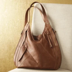 Leather Zippered Handbag Tote with Tassels