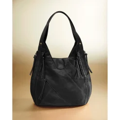 Leather Zippered Handbag Tote with Tassels
