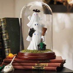 LED Lit Stacked Ghosts in Glass Cloche Halloween Décor