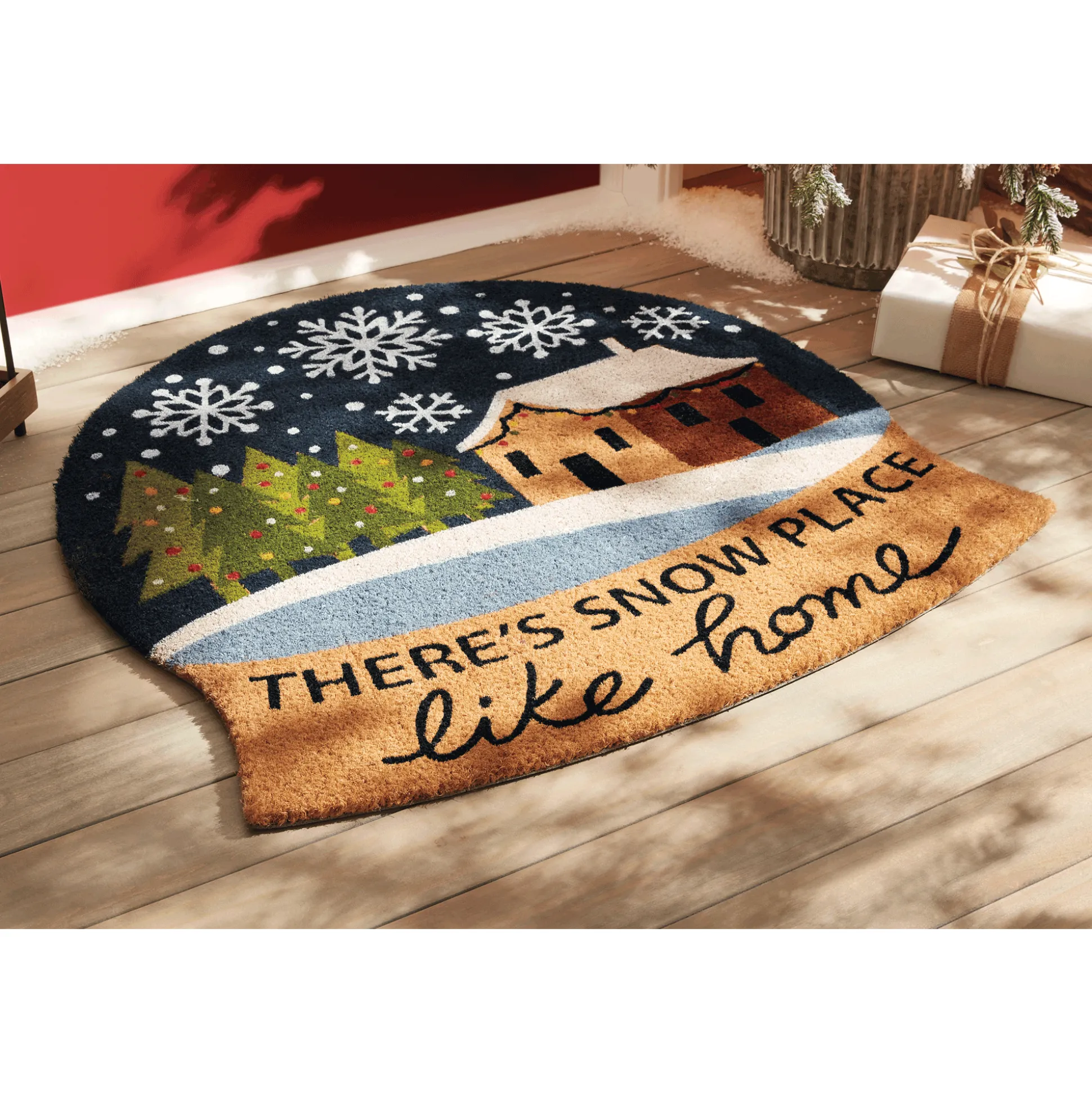 LED Snow Globe-Shaped Coir Indoor/Outdoor Mat