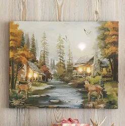 Lighted Cabins On The River Canvas