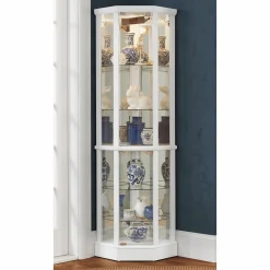 Lighted Corner Curio Display Cabinet with Glass Shelves