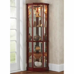 Lighted Corner Curio Display Cabinet with Glass Shelves