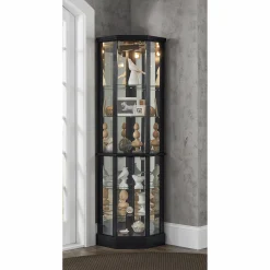 Lighted Corner Curio Display Cabinet with Glass Shelves