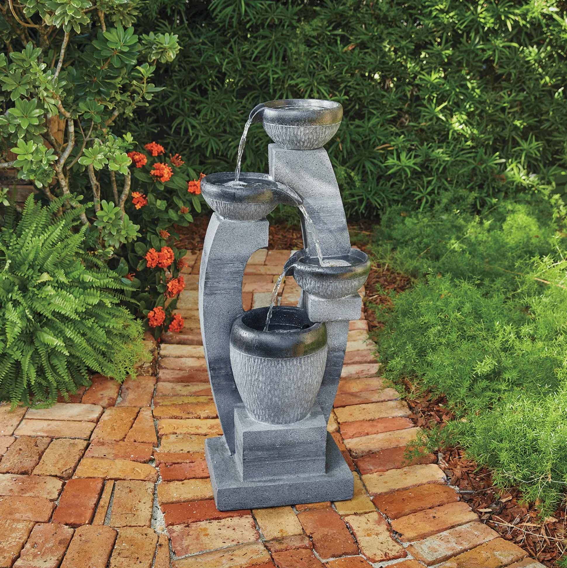 Lighted 4-Pot Fountain