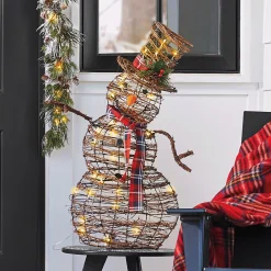 Lighted Rattan Snowman Holiday Decoration