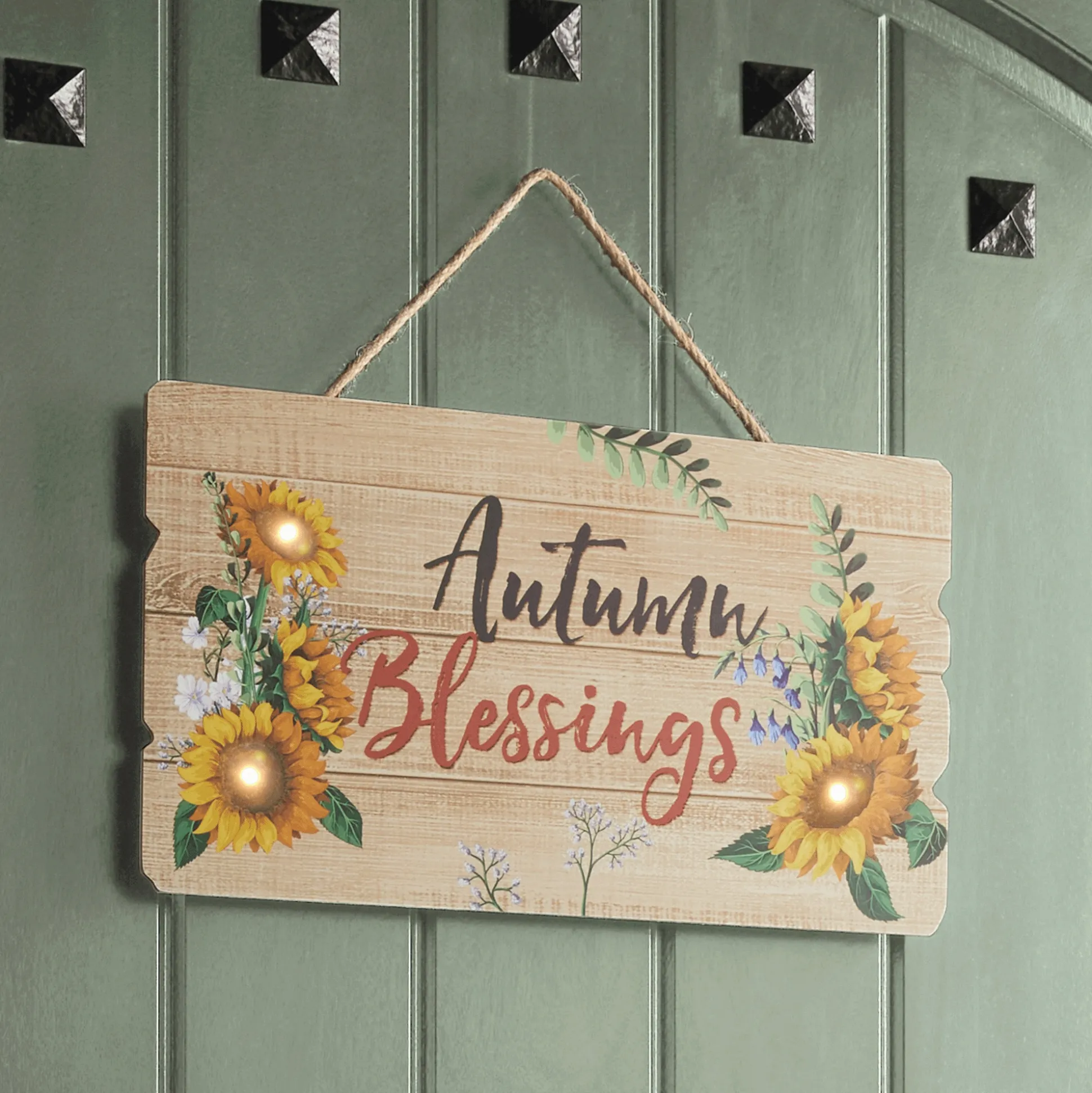 Lit Autumn Blessings Sign