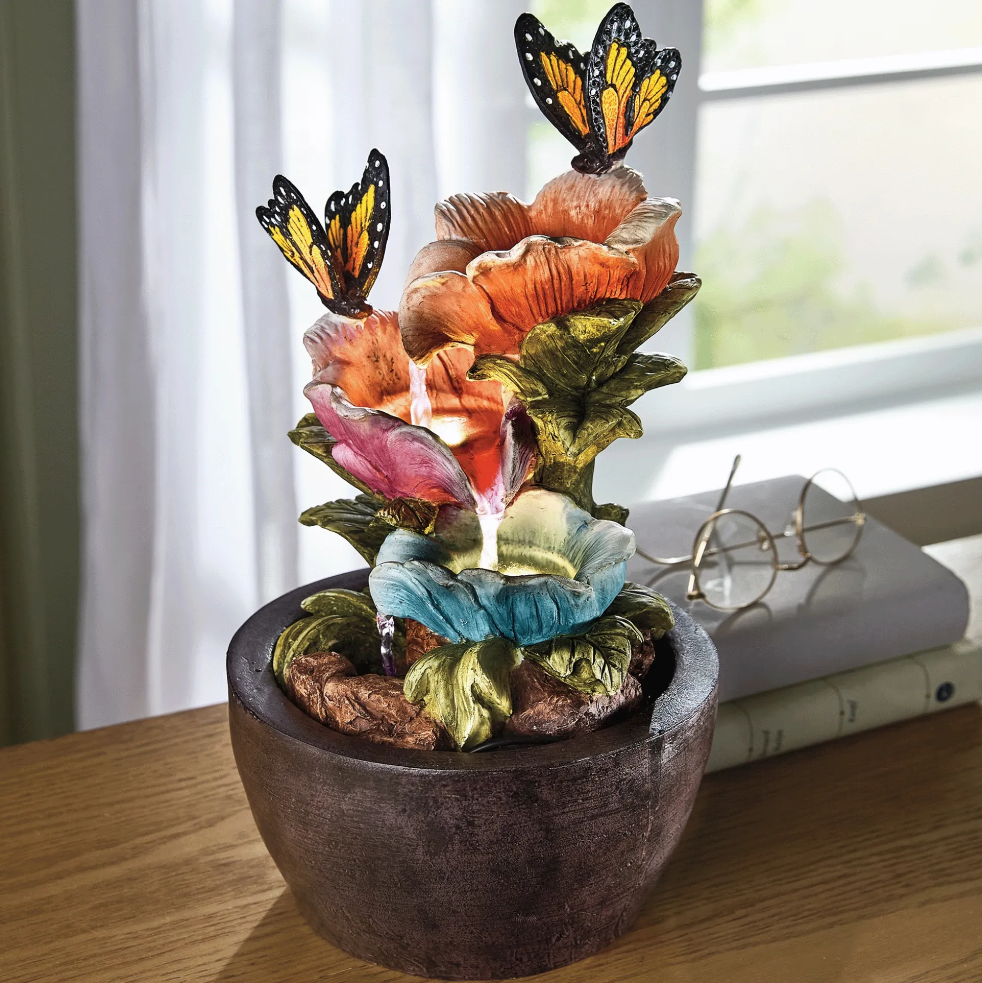 Lit Butterflies and Flowers Fountain