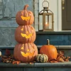 Lit Ceramic Jack-O-Lantern Stack