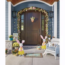 Lit Easter Floral and Burlap Hanging Basket