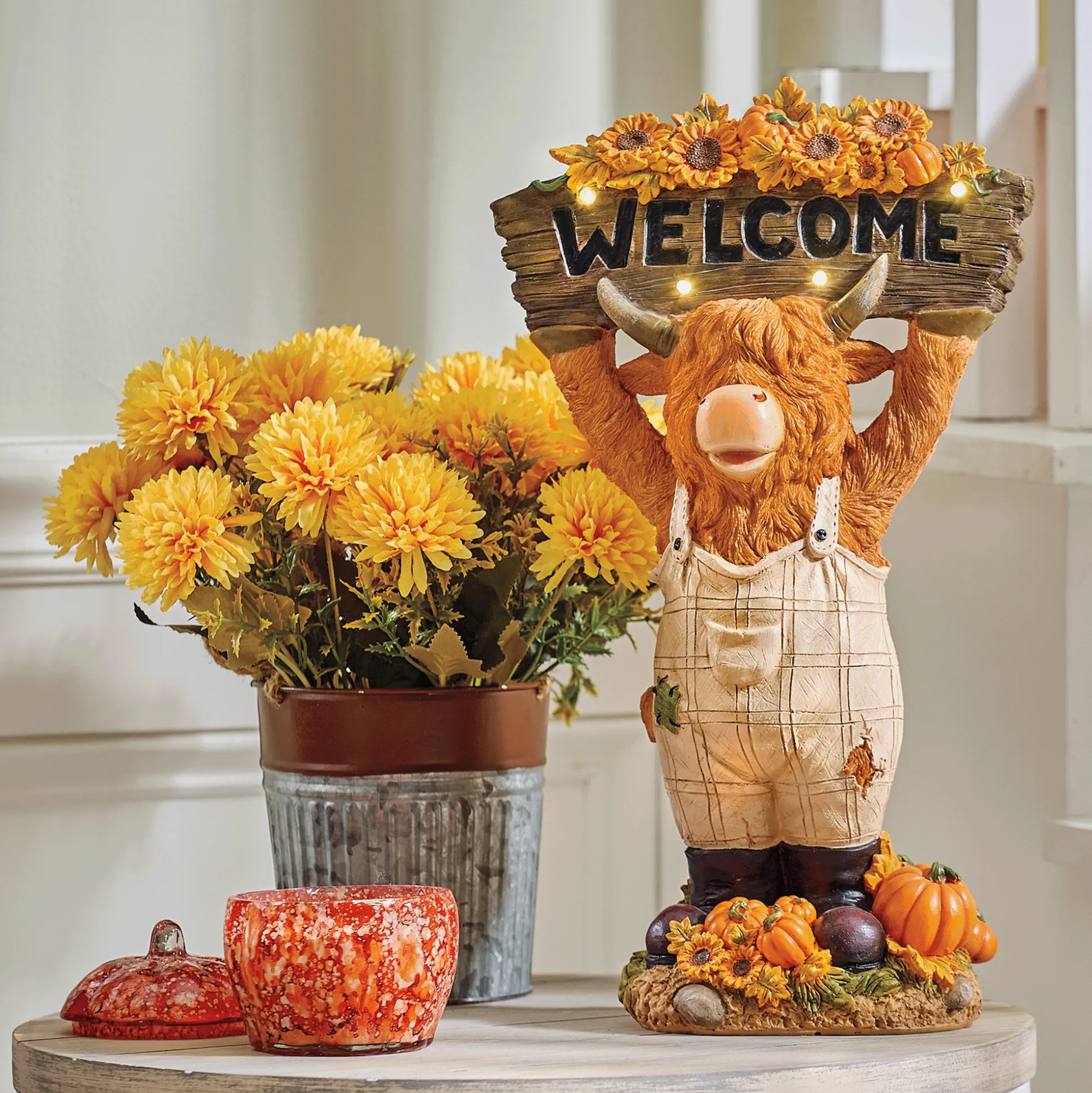 Lit Fall Welcome Highland Cow