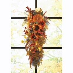 Lit Faux Floral Pumpkin and Sunflower Swag