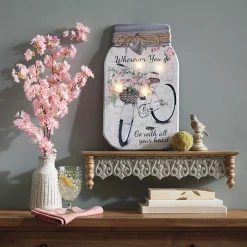 Lit Floral Bicycle Jar Art