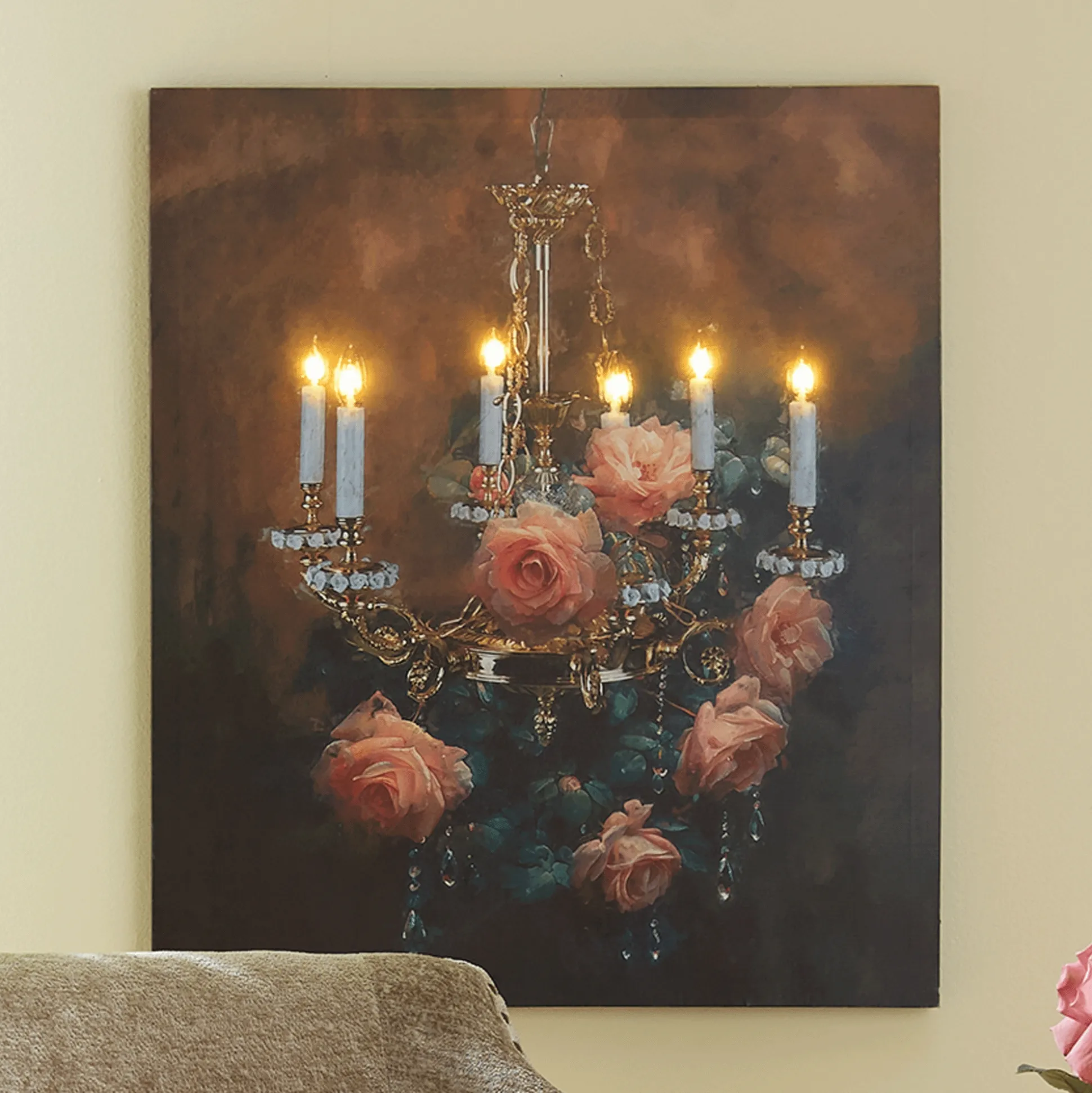Lit Floral Chandelier Wall Art