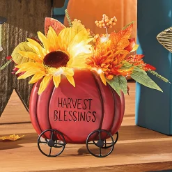 Lit Harvest Blessings Pumpkin Wagon