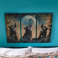 Lit Howling Wolves Triptych