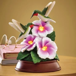 Lit Hummingbird Floral Sculpture