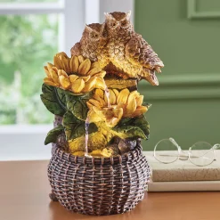 Lit Owl Sunflower Fountain
