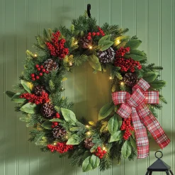 Lit Pinecone and Berry Christmas Wreath