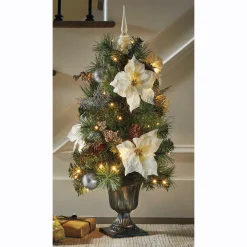 Lit Poinsettia Christmas Tree